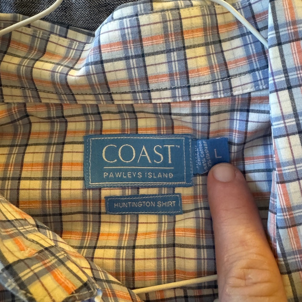 Men's Blue and Orange Plaid Shirt